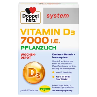 Abbildung der Produktverpackung Doppelherz system VITAMIN D3 7000 I.E. PFLANZLICH Frontansicht